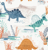 4203-27545 Prehistoric Dino Orange Whimsical Wallpaper