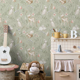 4203-27547 Forest Animals Sage Whimsical Wallpaper