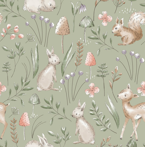 4203-27547 Forest Animals Sage Whimsical Wallpaper