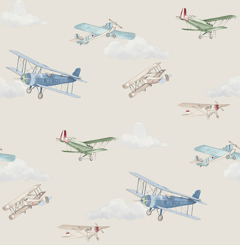 4203-27549 Aeroplanes Beige Skies Wallpaper