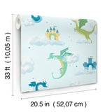4203-27550 Magical Dragons Blue Fantastical Wallpaper