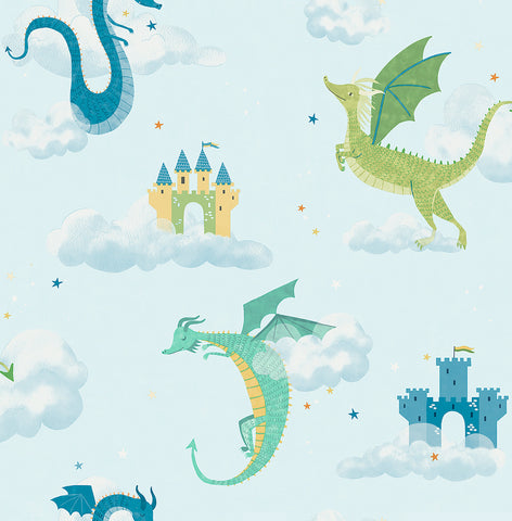 4203-27550 Magical Dragons Blue Fantastical Wallpaper