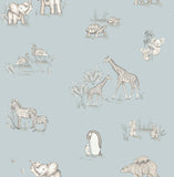 4203-27551 Safari Babies Blue Animal Wallpaper