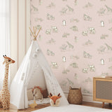  4203-27552 Safari Babies Pink Animal Wallpaper