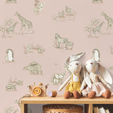  4203-27552 Safari Babies Pink Animal Wallpaper