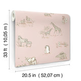  4203-27552 Safari Babies Pink Animal Wallpaper