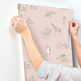  4203-27552 Safari Babies Pink Animal Wallpaper