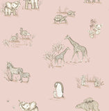  4203-27552 Safari Babies Pink Animal Wallpaper