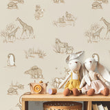  4203-27553 Safari Babies Beige Animal Wallpaper