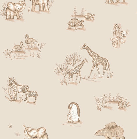  4203-27553 Safari Babies Beige Animal Wallpaper