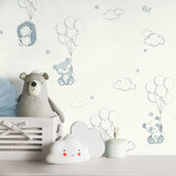 4203-27554 Floating Balloons Light Blue Animal Wallpaper