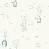 4203-27554 Floating Balloons Light Blue Animal Wallpaper