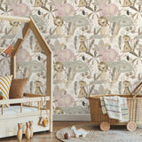 4203-27557 In The Jungle Pink Animal Friends Wallpaper