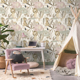 4203-27557 In The Jungle Pink Animal Friends Wallpaper