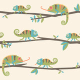 4203-27559 Chameleon Family Green Canopy Stroll Wallpaper