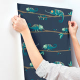 4203-27560 Chameleon Family Navy Canopy Stroll Wallpaper