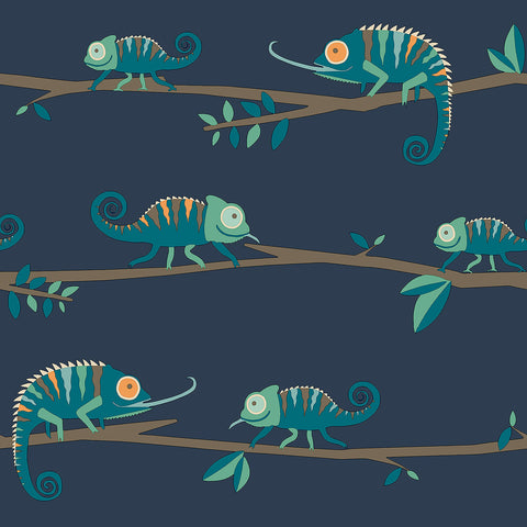 4203-27560 Chameleon Family Navy Canopy Stroll Wallpaper