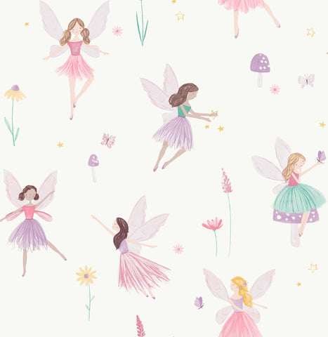 4203-27563 Fairy Friends Pink Enchanting Wallpaper