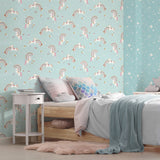 4203-27564 Rainbow Unicorn Blue Fantastical Wallpaper