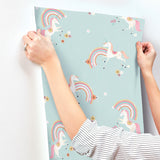 4203-27564 Rainbow Unicorn Blue Fantastical Wallpaper