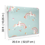  4203-27564 Rainbow Unicorn Blue Fantastical Wallpaper