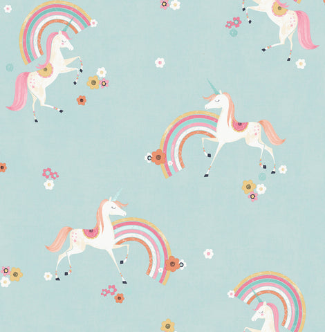  4203-27564 Rainbow Unicorn Blue Fantastical Wallpaper