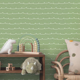  4203-27571 Wiggle Line Green Stripe Wallpaper