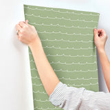  4203-27571 Wiggle Line Green Stripe Wallpaper