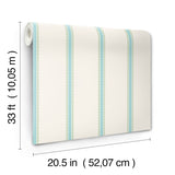4203-27573 Bobbin Stripe Aqua Scalloped Wallpaper