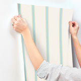 4203-27573 Bobbin Stripe Aqua Scalloped Wallpaper