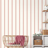  4203-27574 Bobbin Stripe Fuchsia Scalloped Wallpaper