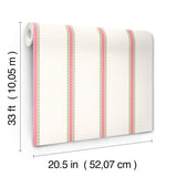  4203-27574 Bobbin Stripe Fuchsia Scalloped Wallpaper