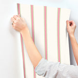  4203-27574 Bobbin Stripe Fuchsia Scalloped Wallpaper