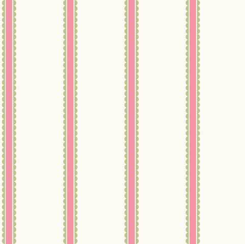 4203-27574 Bobbin Stripe Fuchsia Scalloped Wallpaper