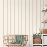 4203-27575 Bobbin Stripe Light Brown Scalloped Wallpaper