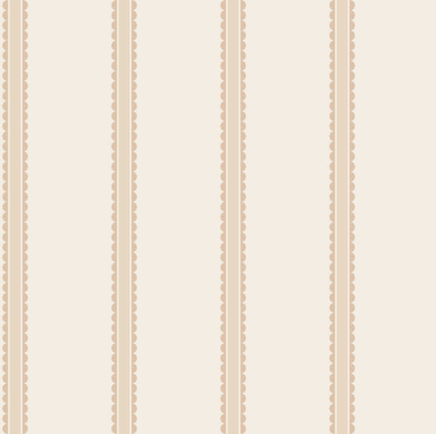 4203-27575 Bobbin Stripe Light Brown Scalloped Wallpaper
