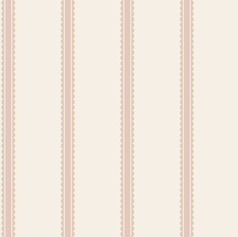 4203-27576 Bobbin Stripe Pink Scalloped Wallpaper