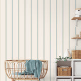 4203-27578 Bobbin Stripe Light Blue Scalloped Wallpaper