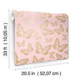  4203-27586 Metallic Butterflies Pink Whimsical Wallpaper