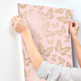  4203-27586 Metallic Butterflies Pink Whimsical Wallpaper