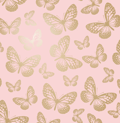  4203-27586 Metallic Butterflies Pink Whimsical Wallpaper
