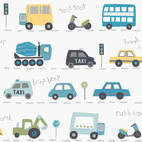 4203-27594 Road Traffic Blue Cars Wallpaper