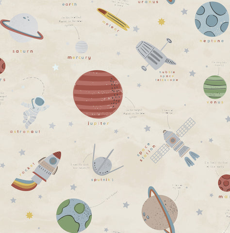  4203-27596 Space Adventure Beige Outer Space Wallpaper