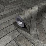 45761 Brick Herringbone Silver Grey Wallpaper