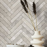 45762 Brick Herringbone Silver Grey Wallpaper