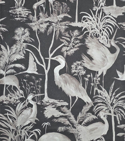 47405 Tropical botanic tree wetland scene black beige cranes herons birds wallpaper 3D