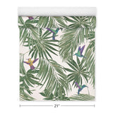 47408 Tropical botanic palm branches leaves green white purple birds modern wallpaper