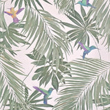 47408 Tropical botanic palm branches leaves green white purple birds modern wallpaper