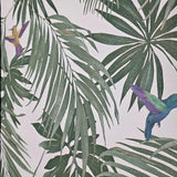47408 Tropical botanic palm branches leaves green white purple birds modern wallpaper