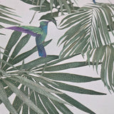 47408 Tropical botanic palm branches leaves green white purple birds modern wallpaper